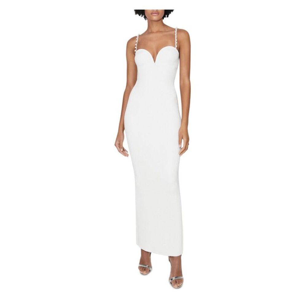 GALVAN LONDON Womens Ivory Pearl Straps Center Back Vent Sleeveless Maxi Dress L